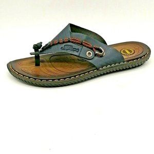 Sport Mens Flat Heel Thong Sandal‎ Cushioned Insole Navy Leather EUR 42 NEW